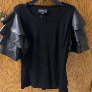 Garcia black faux leather sleeves black top